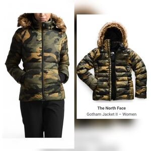 The North Face Gotham II 550-Fill Down Insulated Jacket Green Camo Women M HTF